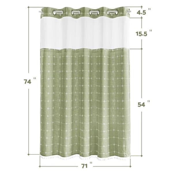dimension image slide 0 of 4, No Hook Geometric Tassels Shower Curtain with Snap-in Liner