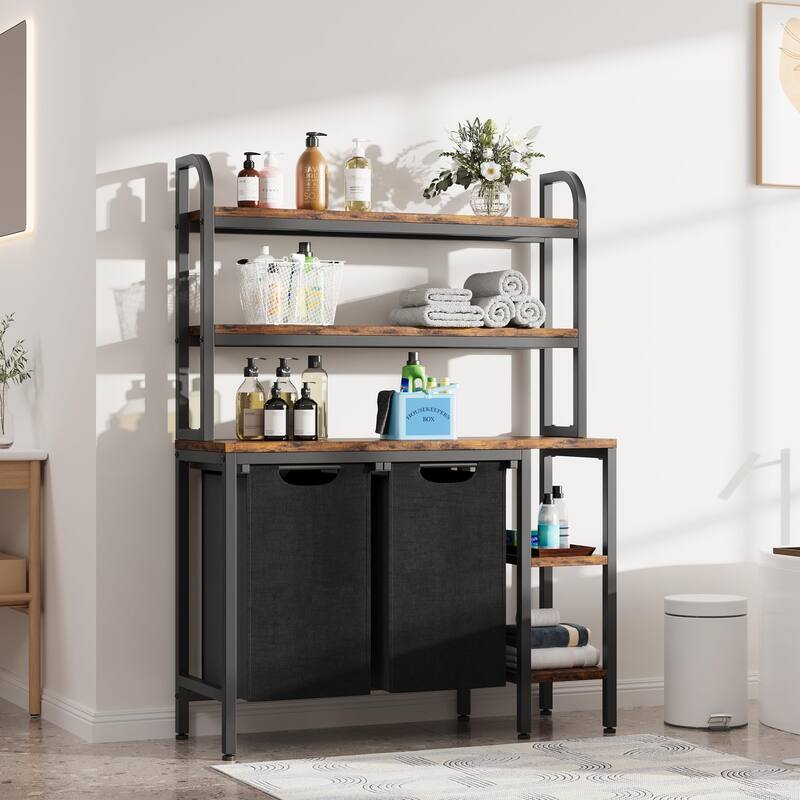 Laundry Hamper with Shelves, 2 Section Laundry Sorter with Side Shelves