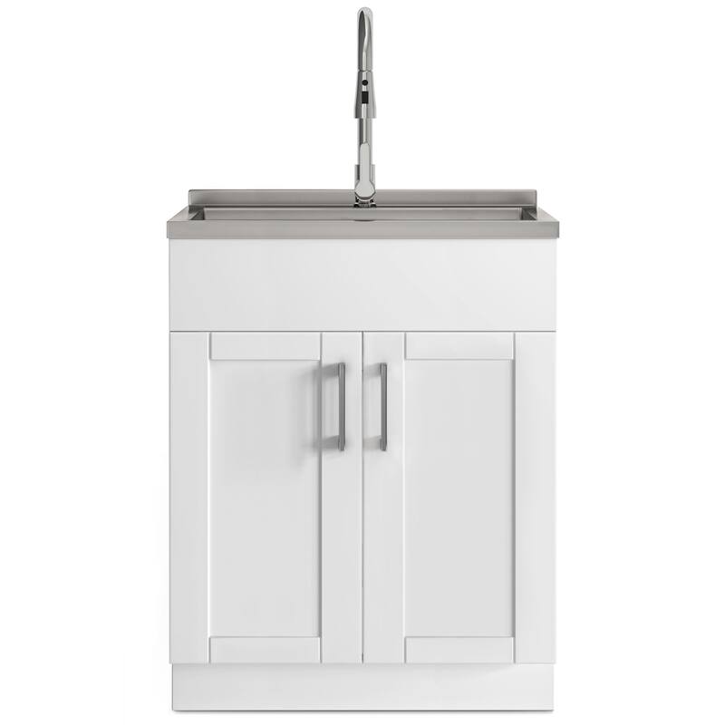 WYNDENHALL Marina Transitional Laundry Cabinet with Faucet and Stainless Steel Sink