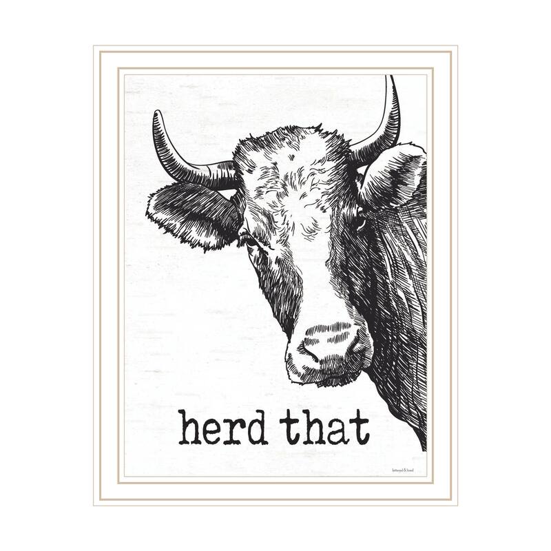TrendyDecor4U Contemporary "Herd That" Framed Print Wall Art - White