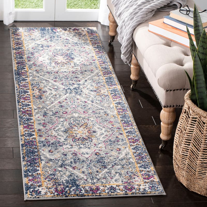 SAFAVIEH Evoke Slavenka Vintage Boho Medallion Rug - 2'2" x 7' Runner - Grey/Navy