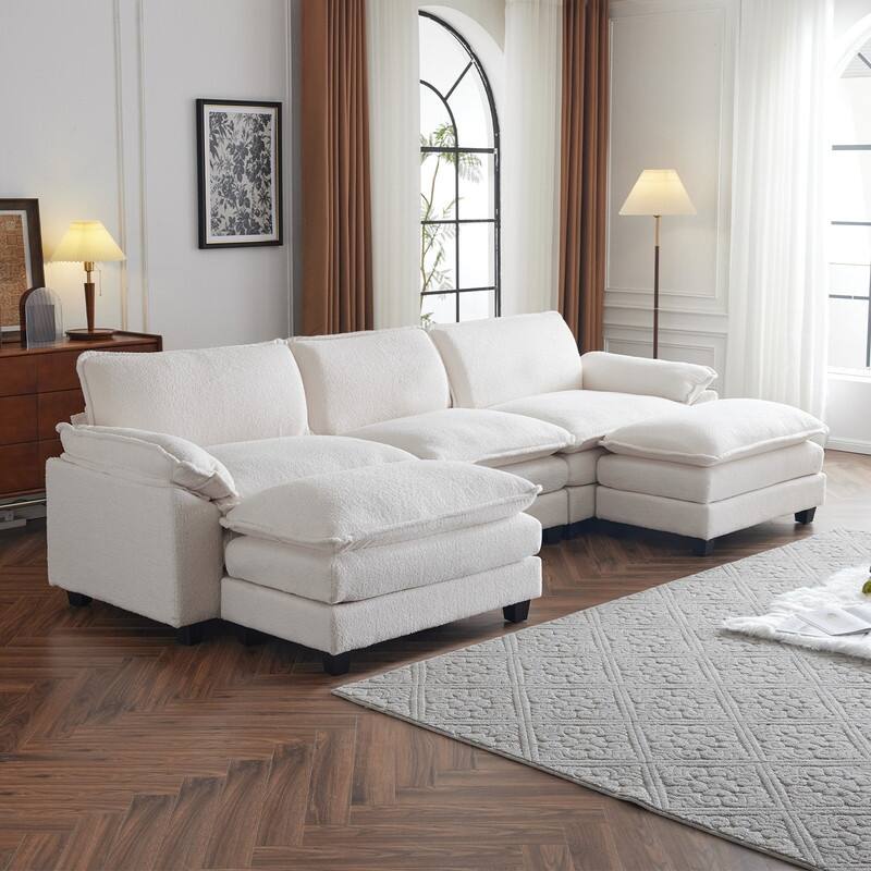 Double Layer Cushion Cloud Couch, Moludar Sofa With Reversible Ottoman For Living Room
