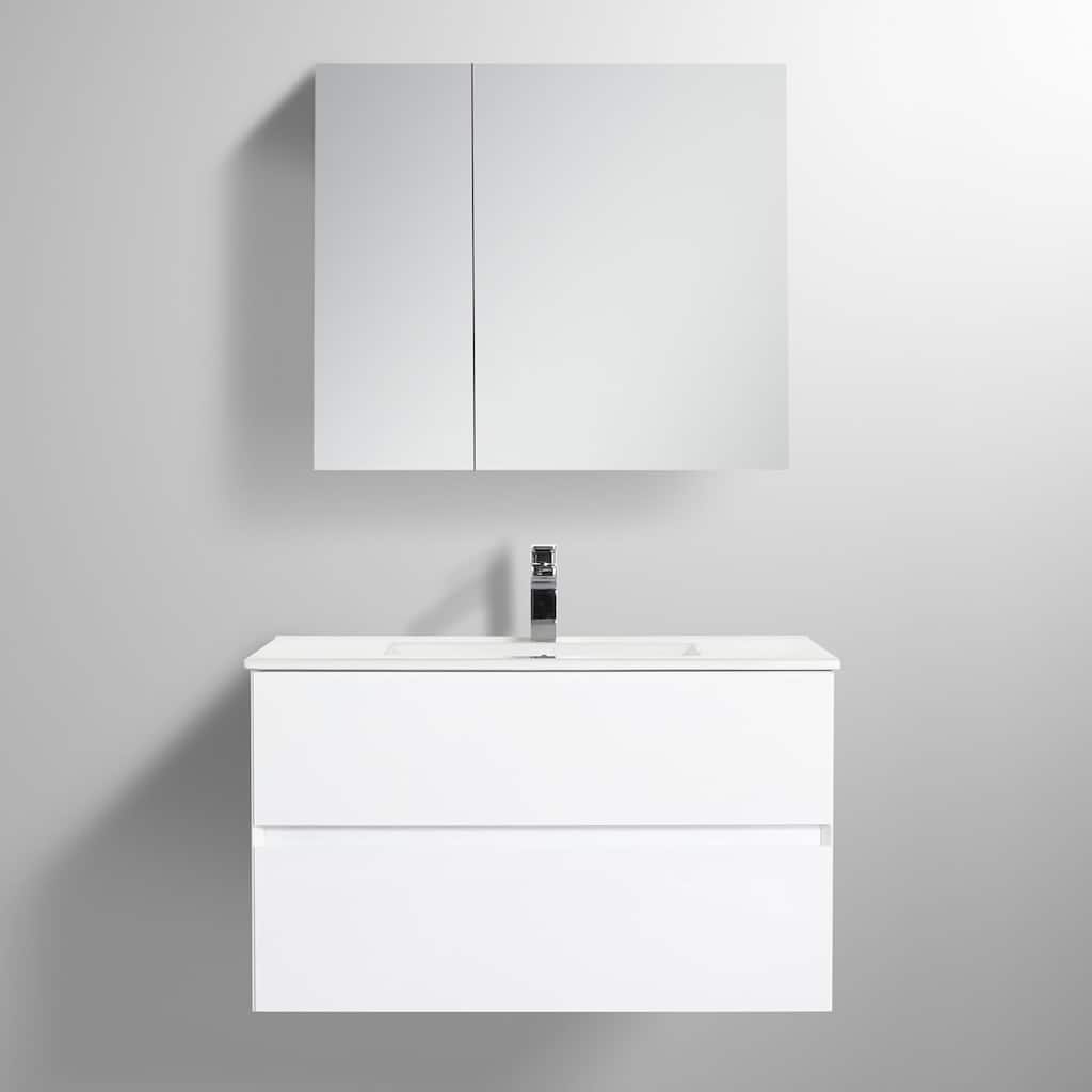 Blossom Assisi 36" Wall Mount Vanity w/ Sink, Glossy White