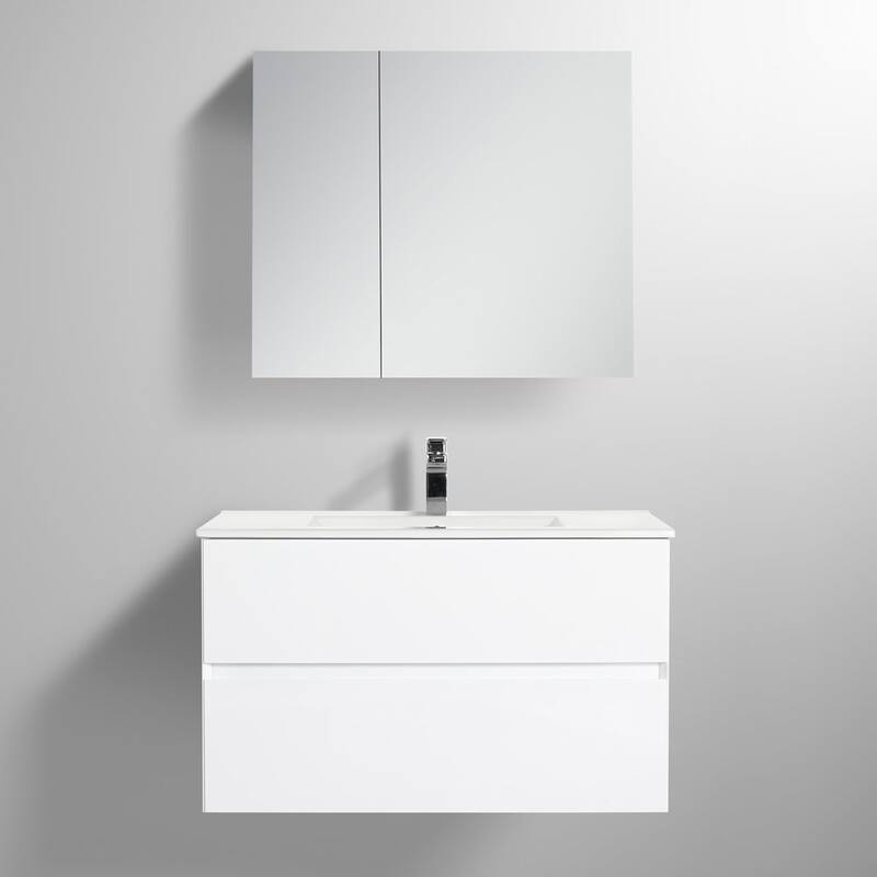 Blossom Assisi Glossy White 36 Inch Wall Mounted Bathroom Vanity with Acrylic Sink