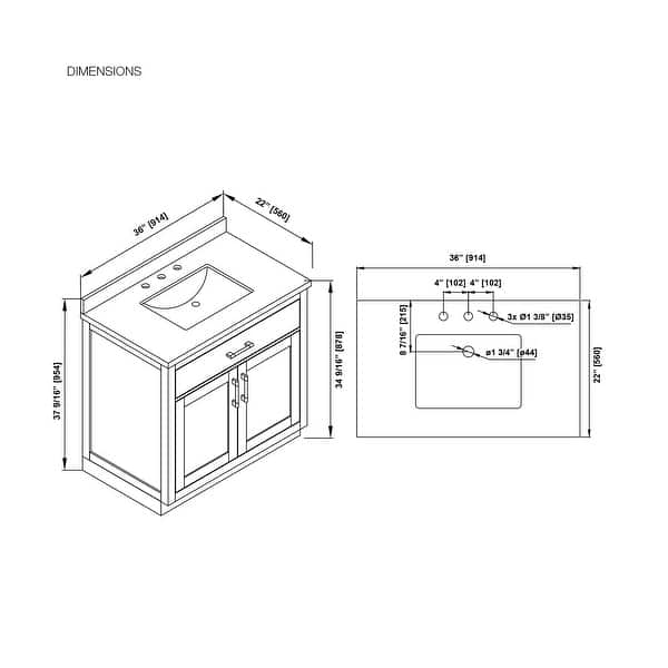 dimension image slide 10 of 14, OVE Bailey Bathroom Vanity with Power Bar