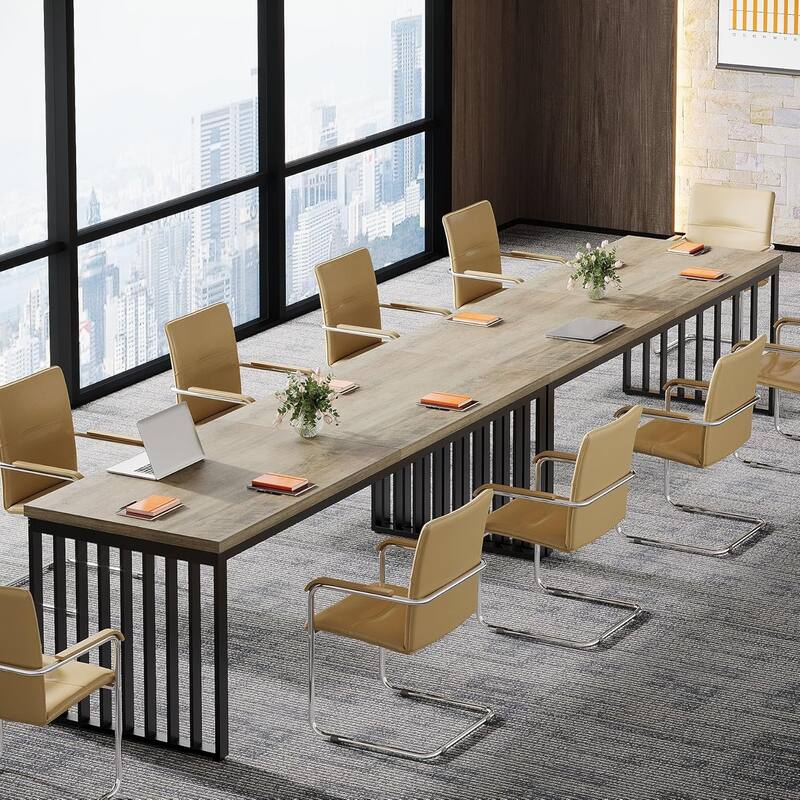 6.56 ft Industrial Conference Table, Rectangular Meeting Table for Seminar, Business & Negotiation