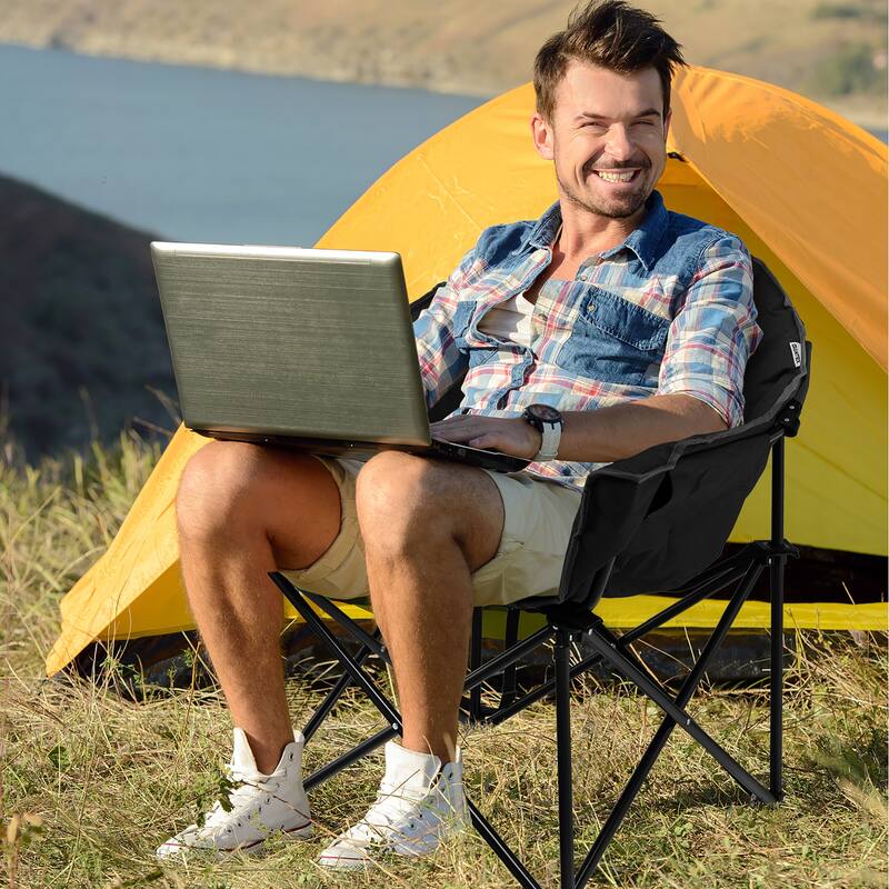 Costway Folding Camping Moon Padded Chair with Carry Bag Cup Holder - 32''x 31.5''x 35.5''
