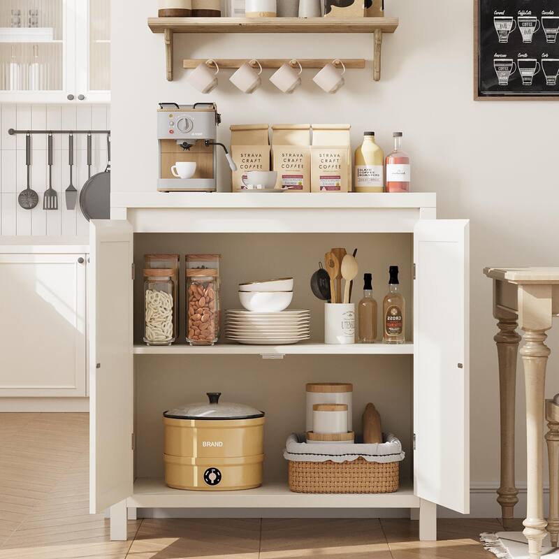 Rattan Storage Cabinet, Wooden Sideboard Buffet Cabinet with Doors and Shelves