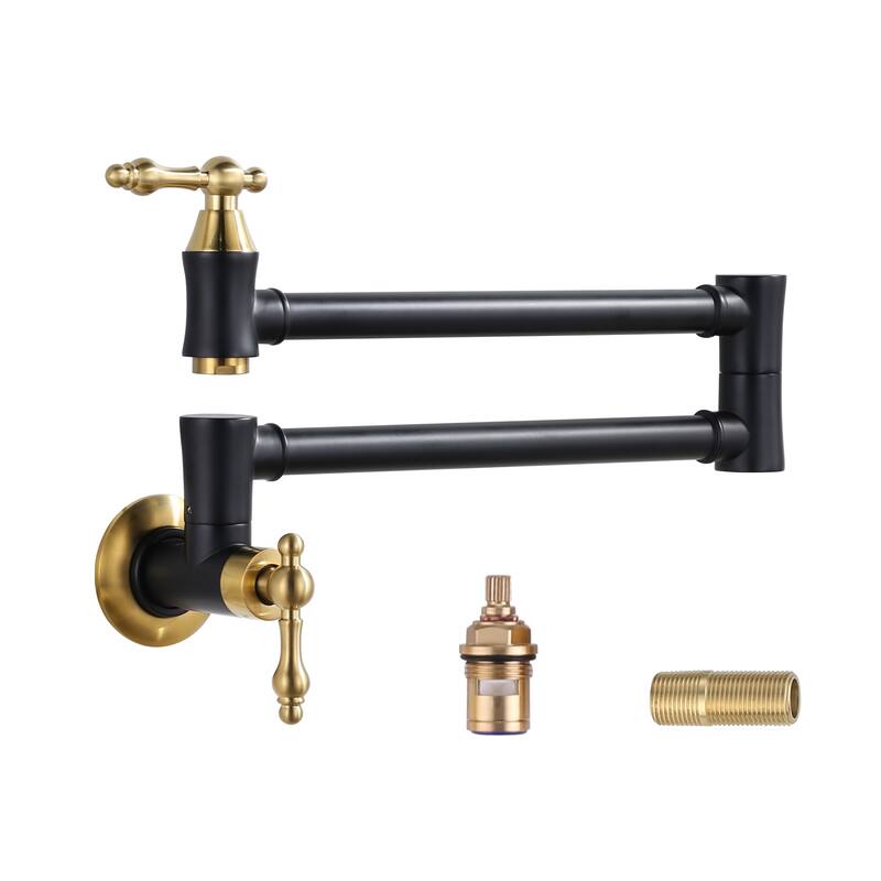 WOWOW Wall Mounted Pot Filler Faucet with Double Joint Swing Arms - Gold and Black