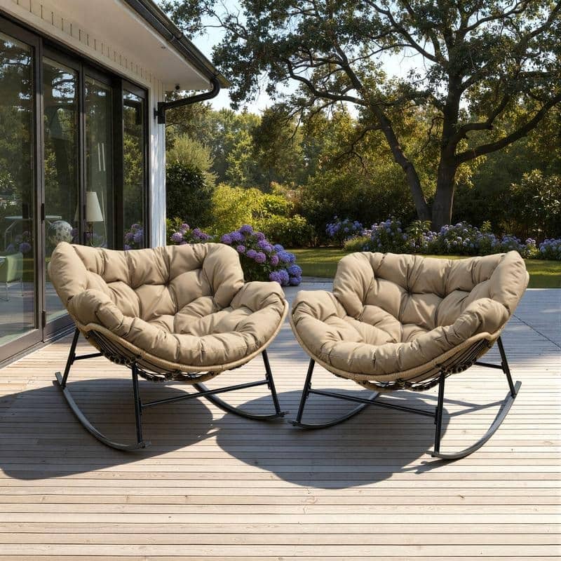 FINCATI Outdoor Rocking Papasan Chair, Rocking Chair Outdoor, 450 lbs Indoor Oversized Rocking Papasan, Comfy Rocking Egg Chair