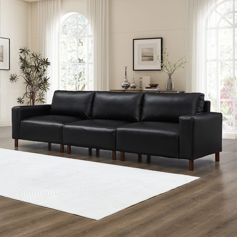 Roomfitters 112" Modern Extra Large 4-Seater Sofa, PU Leather Sectional Couch with Solid Wood Legs for Living Room