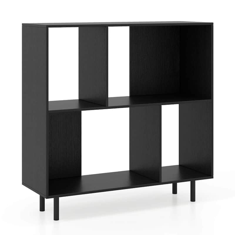 4 Cube Storage Organizer 2 Tier Bookcase w/ Metal Legs - Black