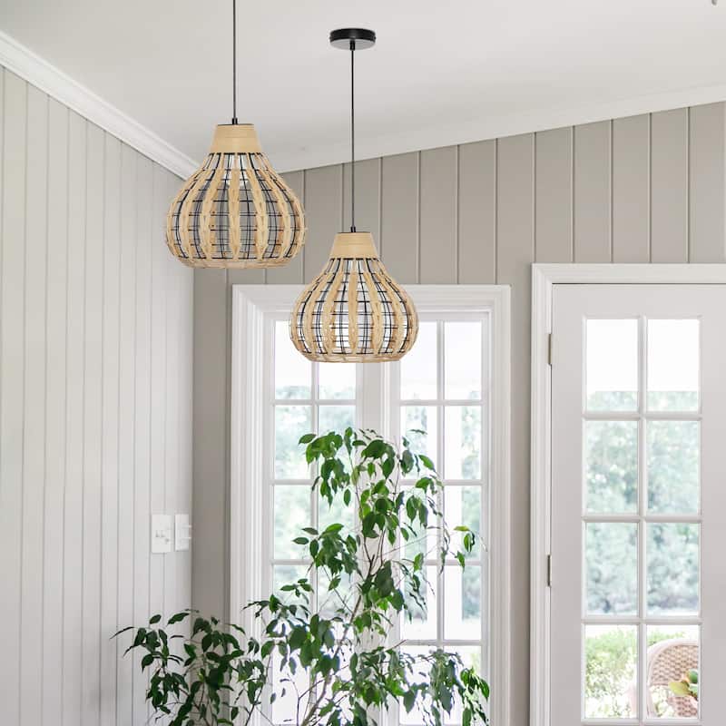 Arlo River of Goods 13-Inch Gourd Shaped Pendant Light with Natural Rattan Shade - 13" x 13" x 15/63" - 13" x 13" x 15/63"