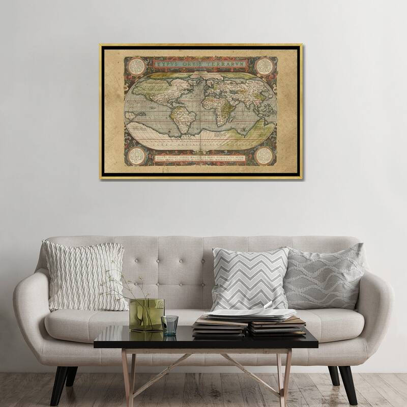 iCanvas "Embellished Antique World Map" by Vision Studio Framed Canvas Print