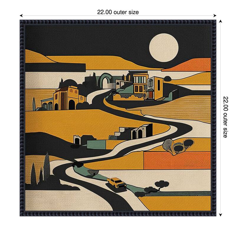 Retro Abstract Landscape by Tradelink inhouse artist Framed Canvas Wall Art Print - 22 x 22 in