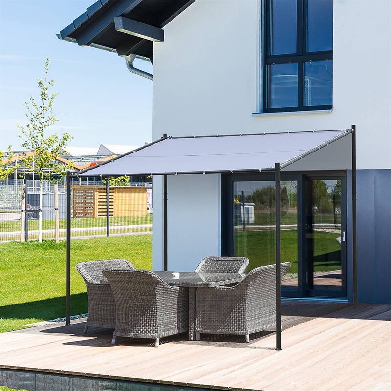 Grey Wall-Mounted Gazebo with Steel Frame and PVC-Coated Polyester Canopy for Patio Garden or Backyard Outdoor Shelter - Grey