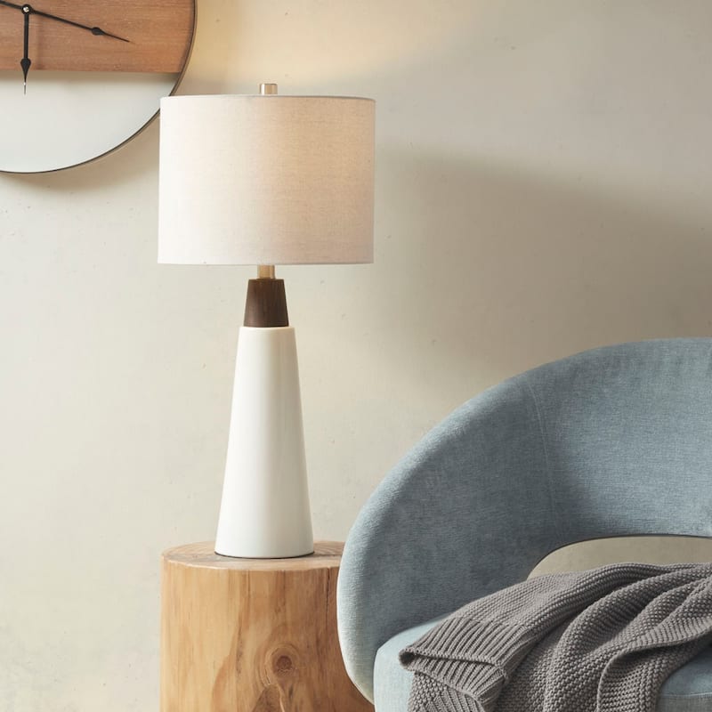 Triangular Ceramic and Wood Table Lamp for living room,bedroom,and dining room