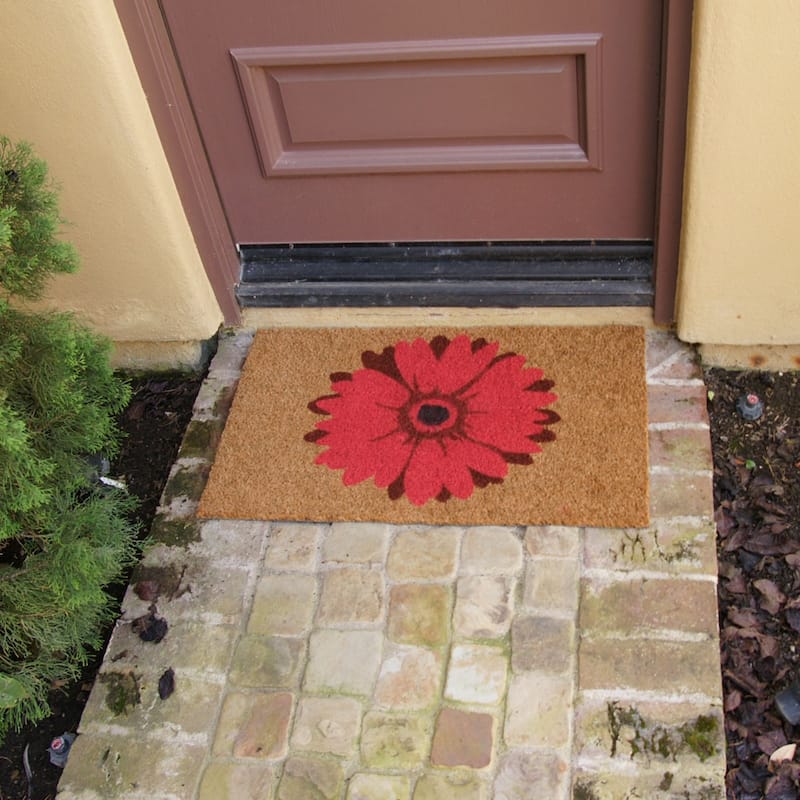 Rubber-Cal "Red Daisy" Flower Door Mat, 18 x 30"