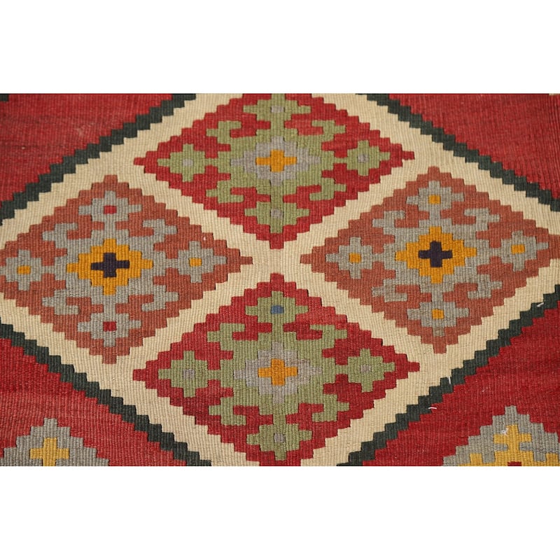 Vegetable Dye Kilim Qashqai Persian Rug Flatweave Vintage Wool Carpet - 4'11"x 9'8"