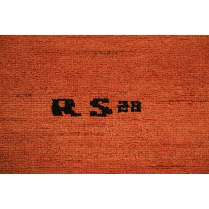 Orange Gabbeh Modern Area Rug Hand-Knotted Tribal Wool Carpet - 6'3" x 9'8"