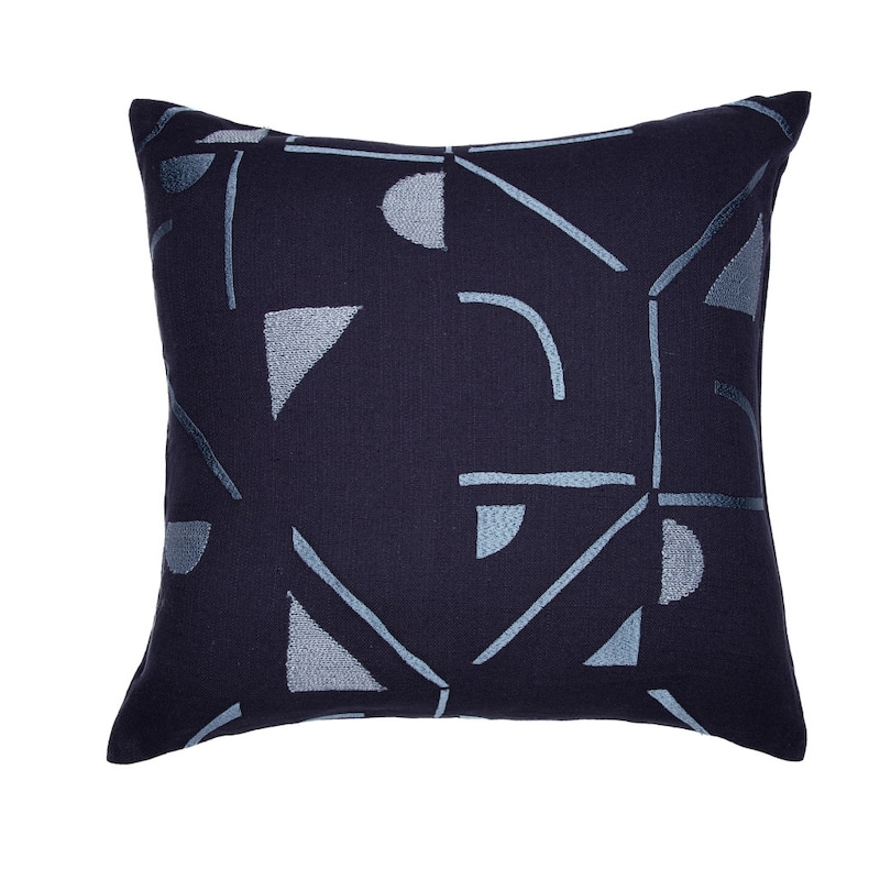 HomeRoots 20" Blue Geometric Cotton Blend Throw Pillow With Embroidery