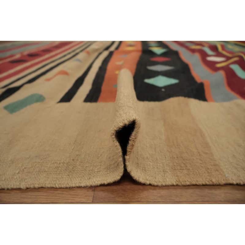 Hand Woven Oriental 100% Wool Carpet Southwestern Modern Multi-Colored Kilim Area Rug - 12' 0'' X 8' 9''