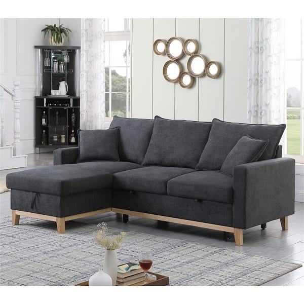 Woven Reversible Sleeper Sectional Sofa with Storage Chaise - Bed Bath ...