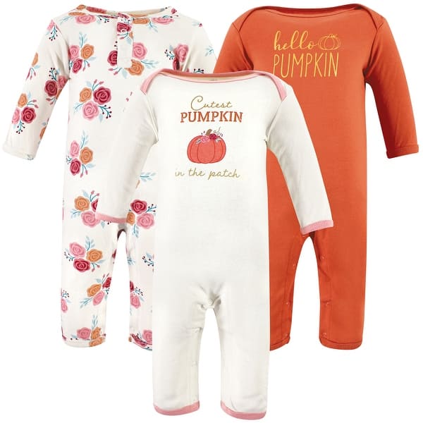 slide 1 of 1, Hudson Baby Infant Girls Cotton Coveralls, Cutest Pumpkin 0 - 3 Months - Orange