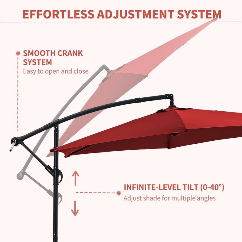 Ainfox 10 ft Cantilever Offset Outdoor Patio Umbrella with Base Stand Rotate and Tilt
