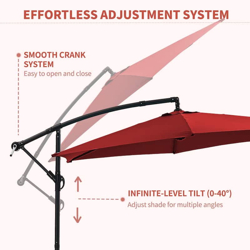 Ainfox 10ft Offset Hanging Market Patio Umbrella With Base