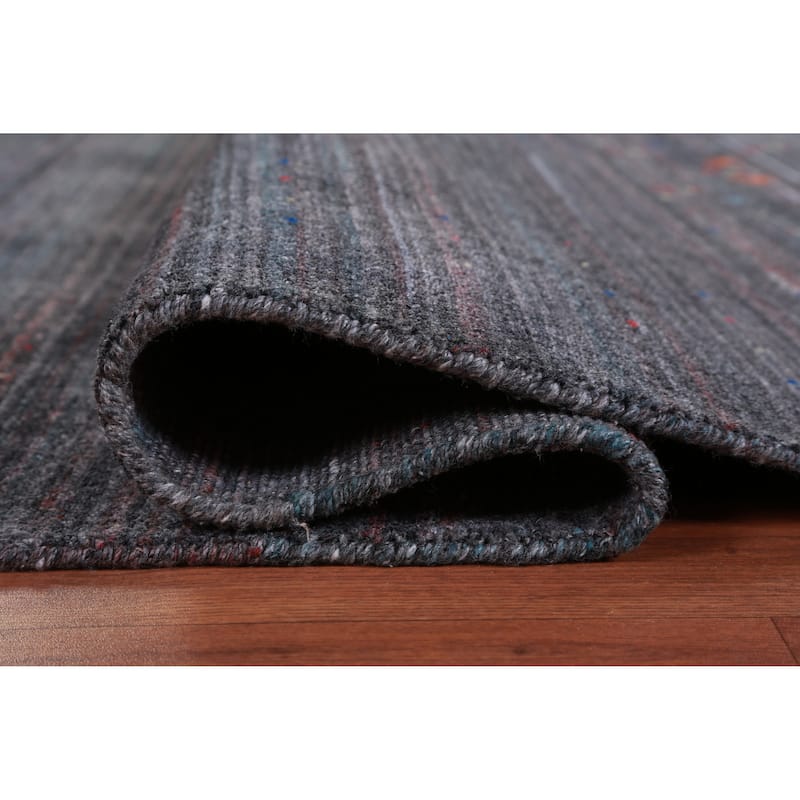 Hand Knotted Oriental 100% Wool Carpet Tribal Stripe Greys & Charcoal Gabbeh Area Rug - 9' 6'' X 9' 9''