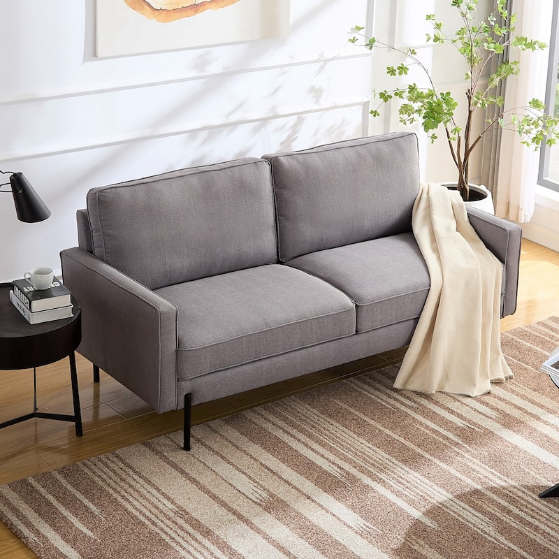 Snowhill 71''W Modern Linen Sofa, 3-Seater, Matte Black Metal Legs