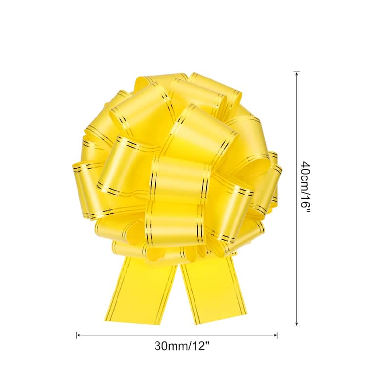 12 Inch Giant Large Pull Bow Big Metallic Car Bows Ribbon w Gold Edge - Yellow - 12 Inch