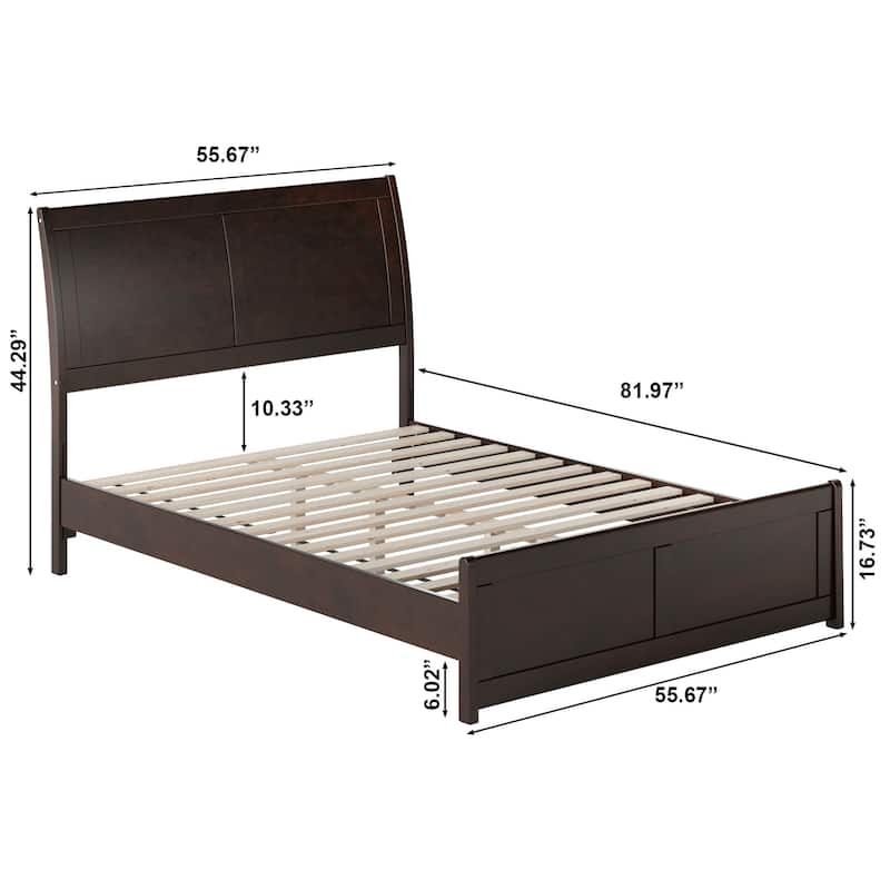 Valencia Solid Wood Low Profile Sleigh Platform Bed with Matching Footboard