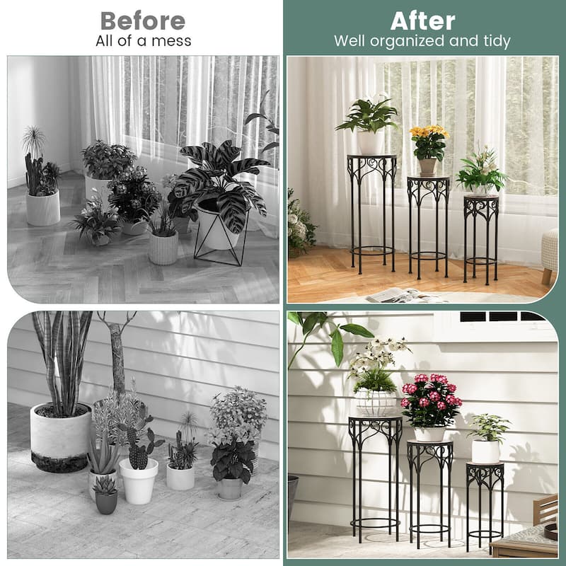 Gymax Metal Plant Stand Set of 3 Mosaic Display Rack for Potted Plants