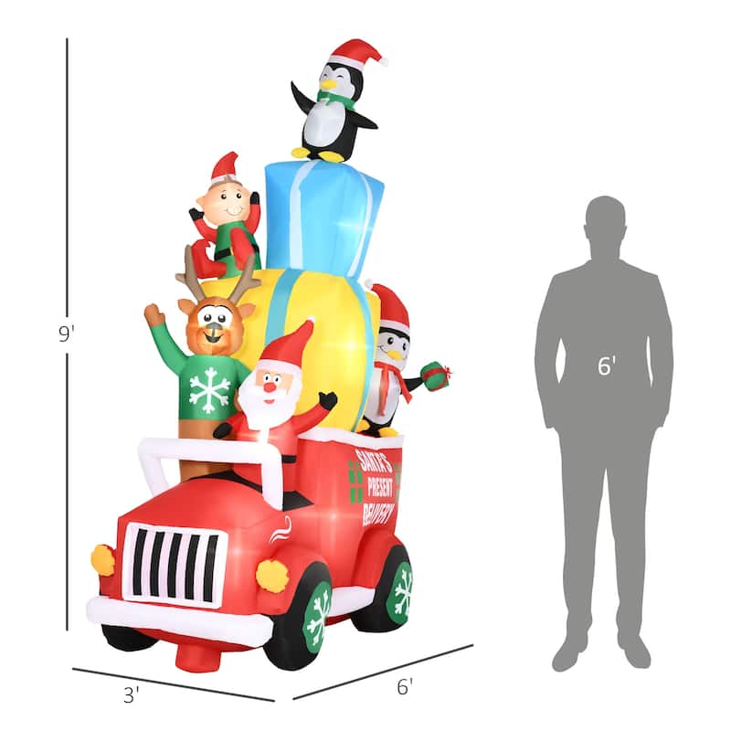 Outsunny 9ft Inflatable Santa Claus with Two Penguins, Christmas LED Display