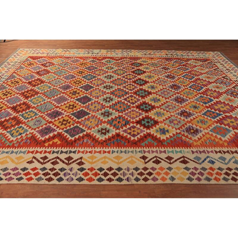 Reversable Kilim Oriental Area Rug Bedroom Flatweave Wool Carpet - 10'0"x 13'0"