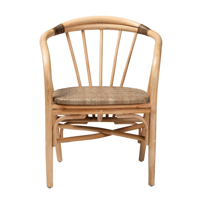 Rattan Dining Chair - Natural Brown Armrest Accent Chair - Boho Style Furniture for Kitchen or Dining Room