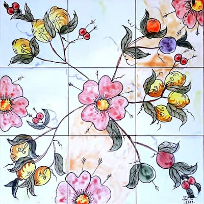 18x18 Accent Floral Design Backsplash 9pc Ceramic Tiles Wall Mural