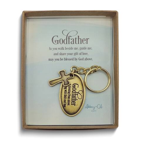 Curata Godfather with Cross Brass-Tone Antiqued Key Ring