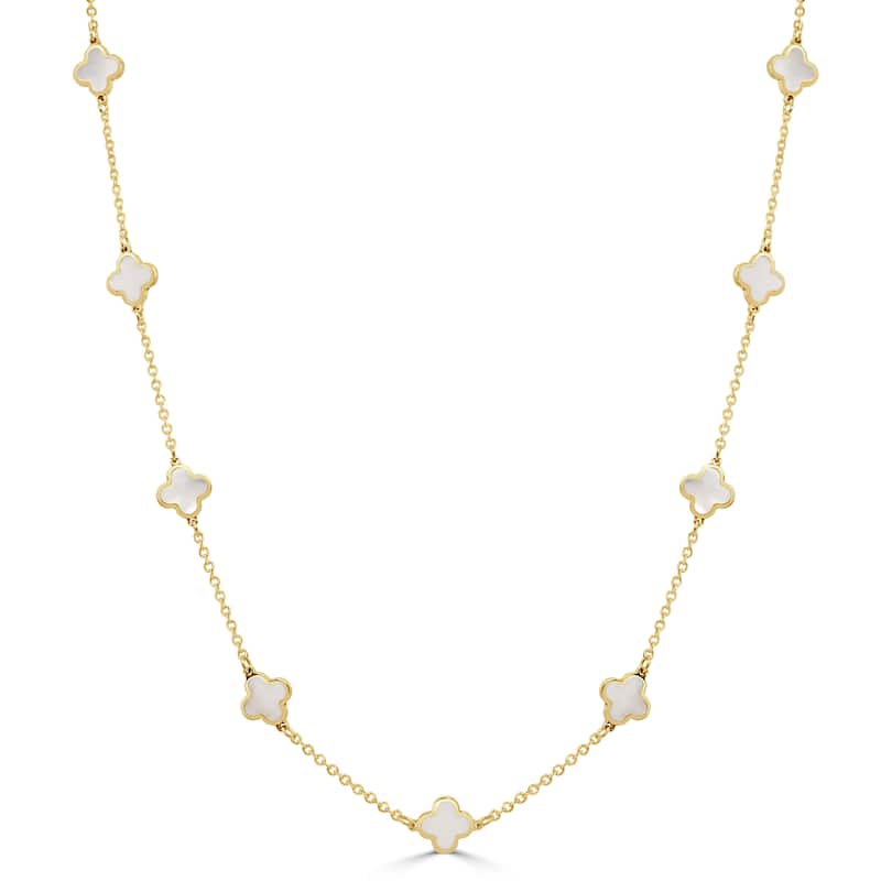 Italian Gold 14k Gold Yellow Gold X-Small Clover Station Necklace - Agate