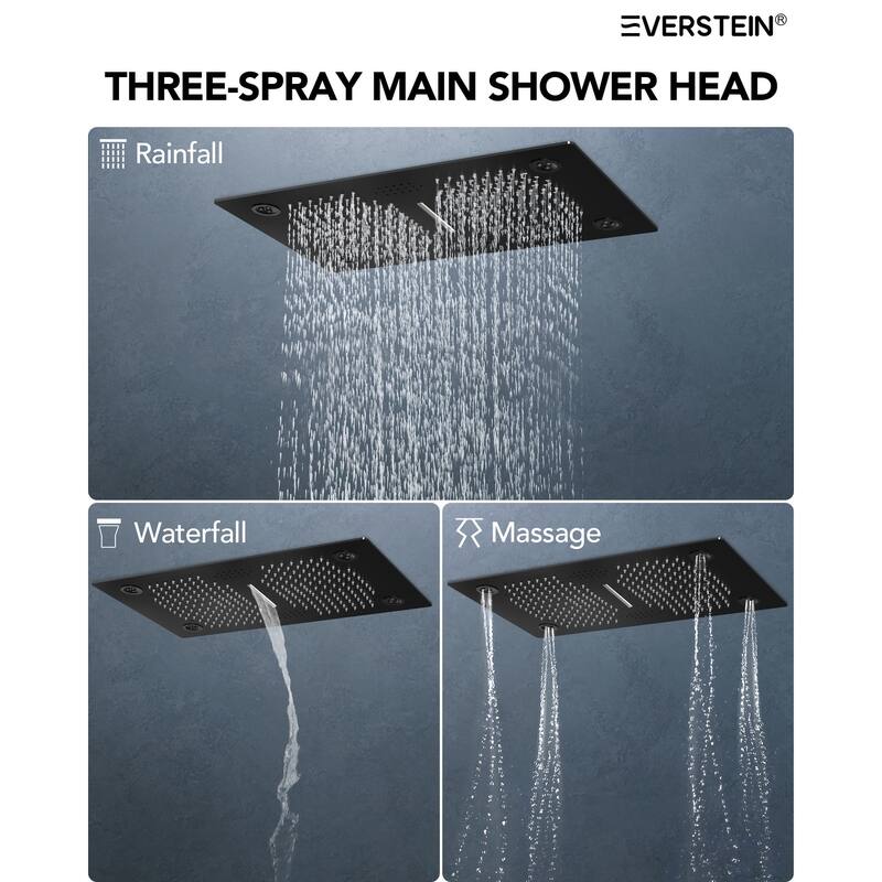 Thermostatic Shower System, 64-Color LED Mood Lighting 3-Functions Shower Head with Bluetooth Music & 6 Body Jets