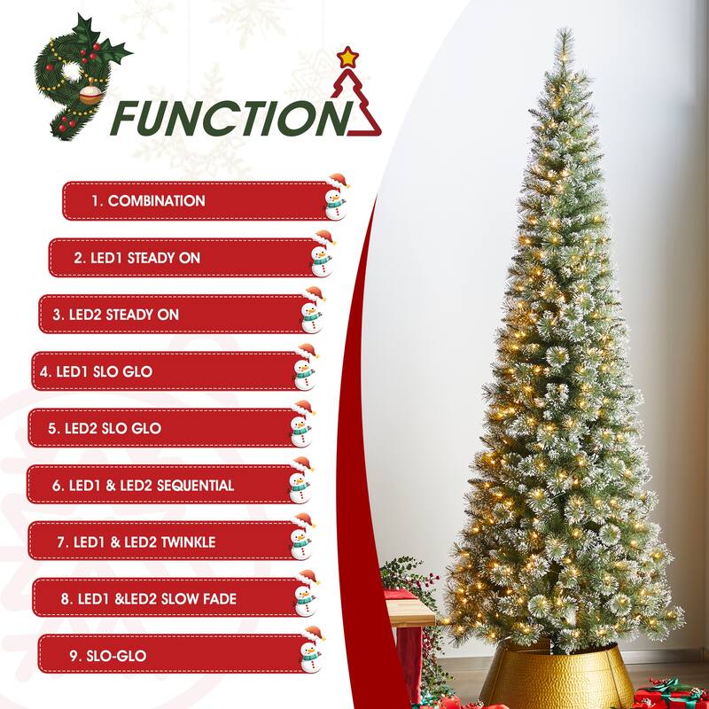 Glitzhome 7.5/9 FT Pre-Lit Frosted Cashmere Pencil Pine Artificial Christmas Tree with Clear Lights Remote Control