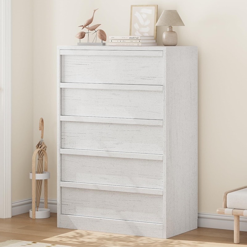 5/7 Drawer Dresser for Bedroom, Modern 5 Chest of Drawers Tall with Large Drawers Storage, Wooden Dresser Organizer - White - 5-drawer