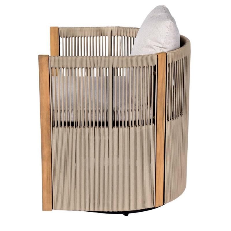 Christopher Knight Home - Nola 5-Piece Outdoor Acacia Wood Swivel Dining Set with Woven Rope Chairs & 47.25" Round Slat Table