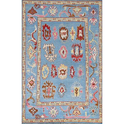 Vegetable Dye Oushak Turkish Oriental Wool Area Rug Handmade Carpet - 5'9" x 8'2"