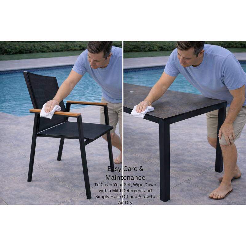 Bernini Dark Grey 7-Piece Aluminum Outdoor Dining Set with Sling Set in Smoke Grey - N/A