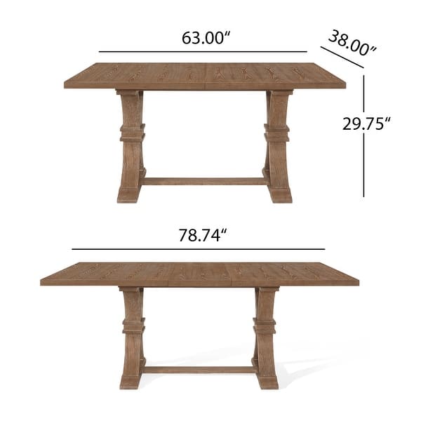 dimension image slide 1 of 3, Christopher Knight Home - Rustic Extendable Dining Table with Rubberwood X-Frame Base and Extension Leaf