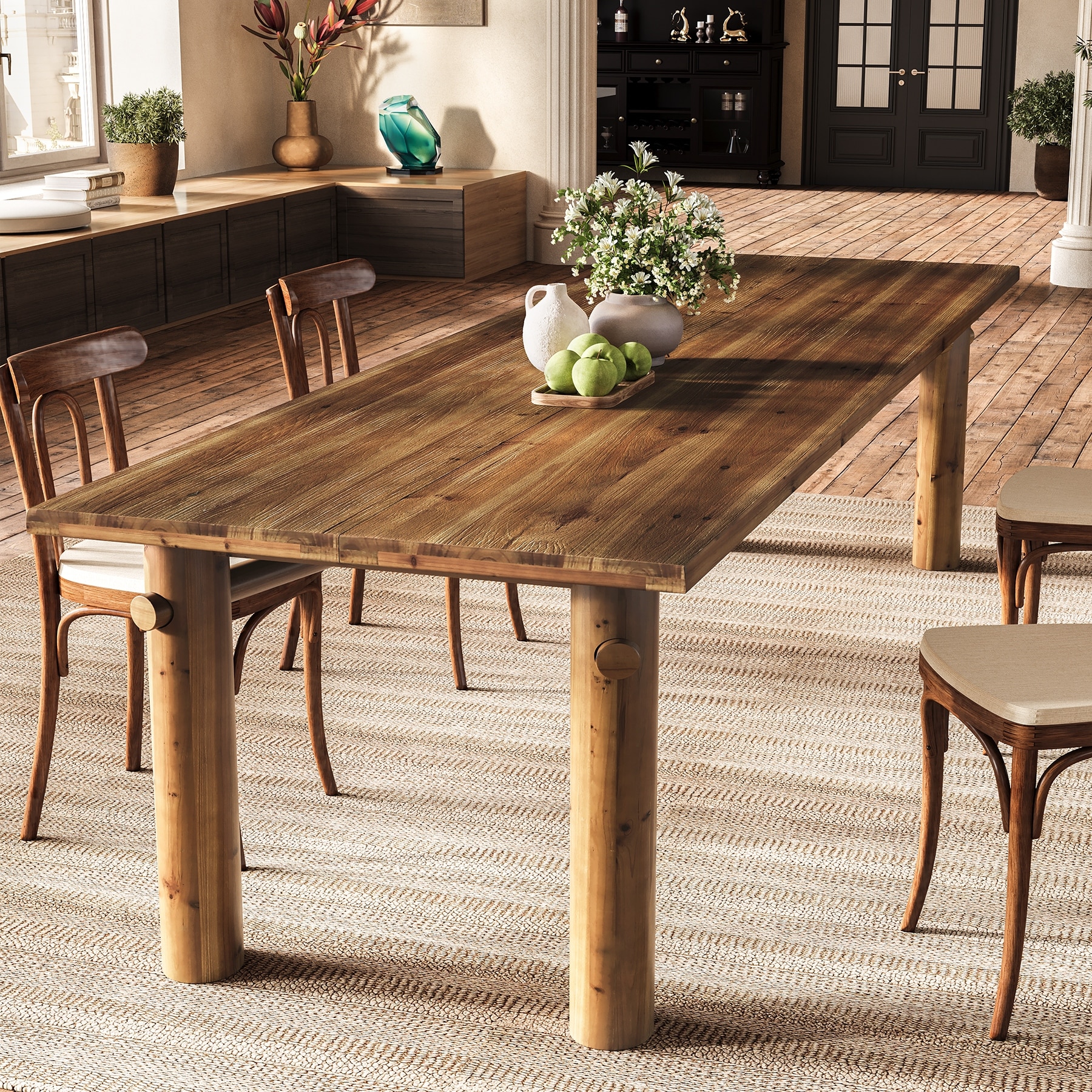 63'' Solid Wood Dining Table Real Wood Kitchen Table for 6, Strong Legs