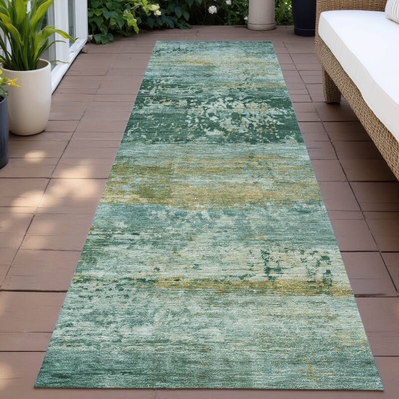 Machine Washable Indoor/Outdoor Contemporary Chantille Rug - Green - 2'3" x 7'6"
